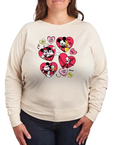 Hybrid Apparel Women's Mickey And Friends Valentine Hearts French Terry Long Sleeve T-shirt In Neutral