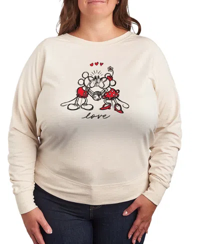 Hybrid Apparel Women's Mickey Minnie Love Sketch French Terry Long Sleeve T-shirt In Nude