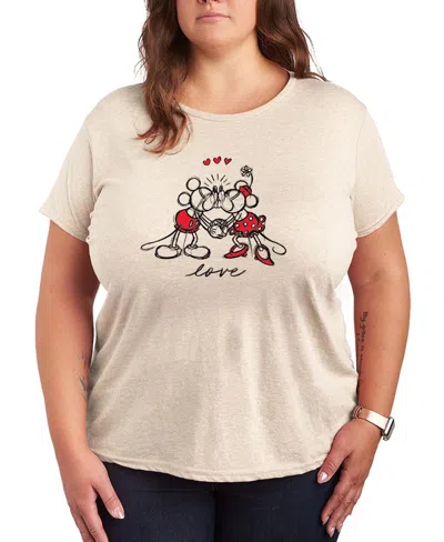 Hybrid Apparel Women's Mickey Minnie Love Sketch Short Sleeve Graphic T-shirt In Neutral