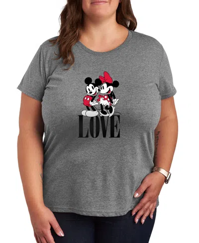 Hybrid Apparel Women's Mickey Minnie Love Women's Short Sleeve Graphic T-shirt In Gray