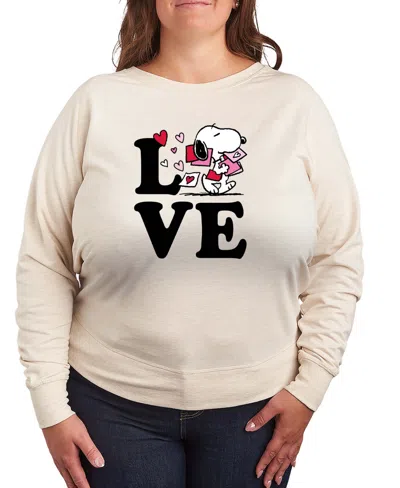 Hybrid Apparel Women's Peanuts Love Snoopy French Terry Long Sleeve T-shirt In Neutral