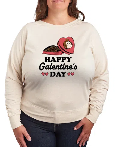 Hybrid Apparel Women's Peanuts Peppermint Patty Happy Galentines Day French Terry Long Sleeve T-shirt In Orange