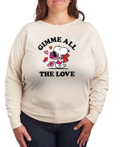 Hybrid Apparel Women's Peanuts Snoopy Gimme All The Love Valentine French Terry Long Sleeve T-shirt In Multi