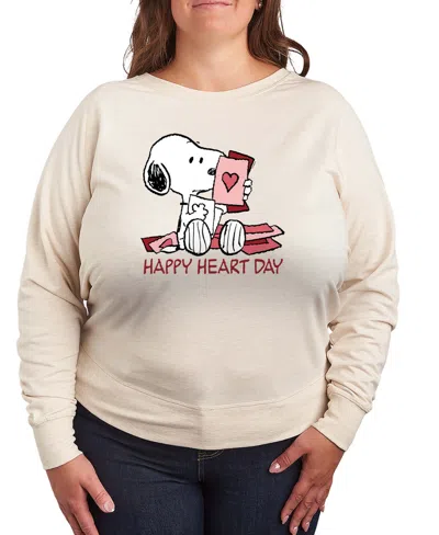 Hybrid Apparel Women's Peanuts Snoopy Happy Heart Day Valentine French Terry Long Sleeve T-shirt In Green