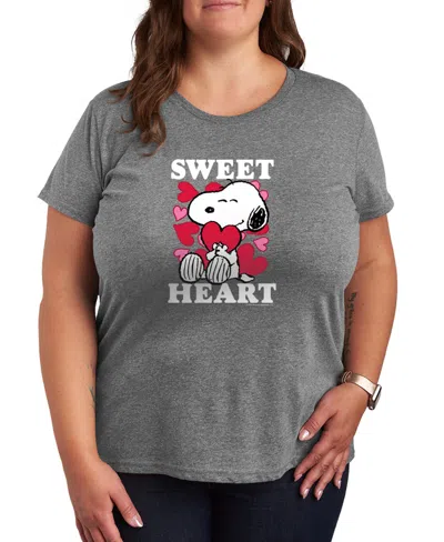 Hybrid Apparel Women's Peanuts Snoopy Sweet Heart Valentine Short Sleeve Graphic T-shirt In Gray