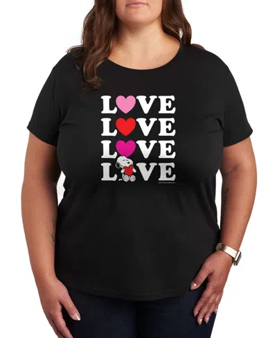 Hybrid Apparel Women's Peanuts Snoopy Valentine Love Stacked Short Sleeve Graphic T-shirt In Black
