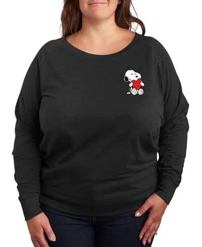 Hybrid Apparel Women's Peanuts Snoopy Valentines Hugging Heart French Terry Long Sleeve T-shirt In Neutral