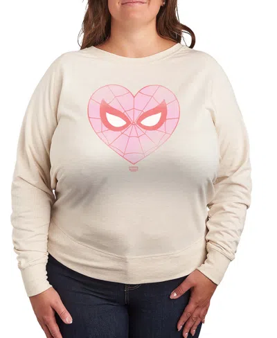 Hybrid Apparel Women's Spider-man Heart Faded French Terry Long Sleeve T-shirt In Nude