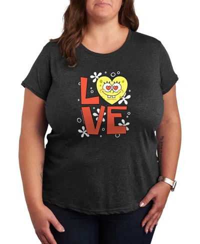 Hybrid Apparel Women's Spongebob Squarepants Love Heart Short Sleeve Graphic T-shirt In Black