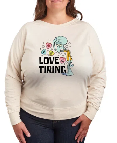Hybrid Apparel Women's Spongebob Squarepants Squidward Love Is Tiring Valentine French Terry Long Sleeve T-shirt In Neutral