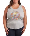 Hybrid Apparel Woodstock Floral Peace Sign Plus Size Graphic Tank In Heather Grey