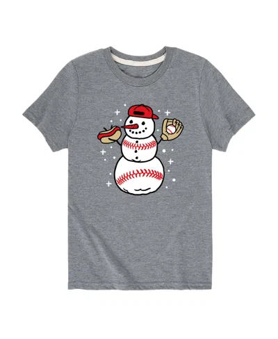 Hybrid Kids' Big Boys Baseball Snowman Graphic Tee In Grey
