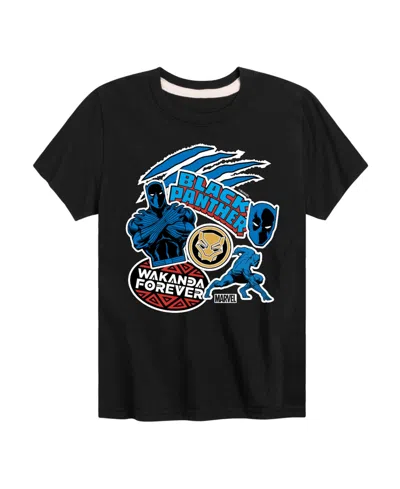 Hybrid Kids' Big Boys Black Panther Stickers Graphic T-shirt
