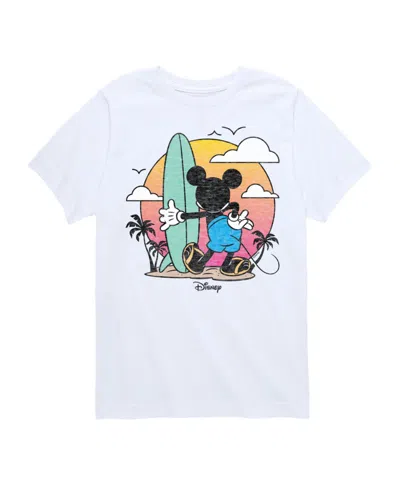 Hybrid Kids' Big Boys Disney Mickey Mouse Surfboard Graphic Tee In White