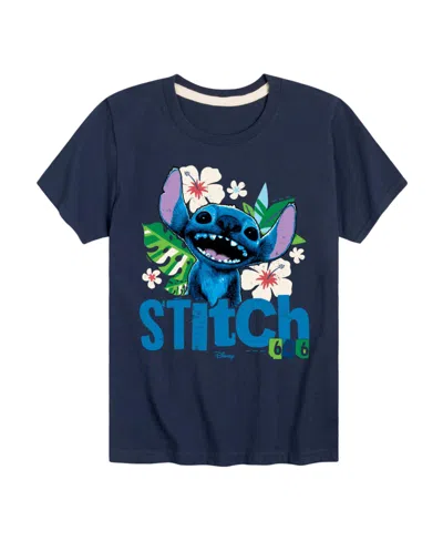 Hybrid Kids' Big Boys Lilo Stitch Live Action Stitch Flowers Graphic T-shirt In Blue
