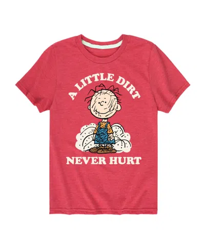 Hybrid Kids' Big Boys Peanuts A Little Dirt Never Hurt Graphic Tee In Red