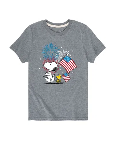 Hybrid Kids' Big Boys Peanuts Americana Fireworks Graphic T-shirt In Gray