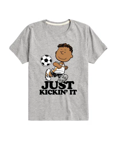 Hybrid Kids' Big Boys Peanuts Just Kickin' It Graphic Tee In Grey