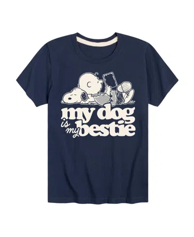 Hybrid Kids' Big Boys Peanuts My Dog Is My Bestie Graphic Tee In Blue