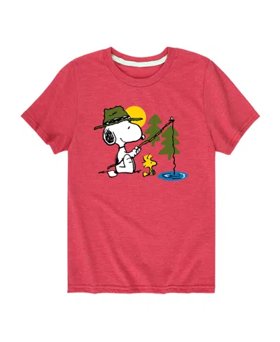 Hybrid Kids' Big Boys Peanuts Snoopy Fishing Graphic Tee In Red