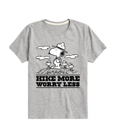Hybrid Kids' Big Boys Peanuts Snoopy Hike More Worry Less Graphic Tee In Grey