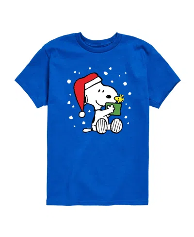Hybrid Kids' Big Boys Peanuts Snoopy Present Graphic Tee In Blue