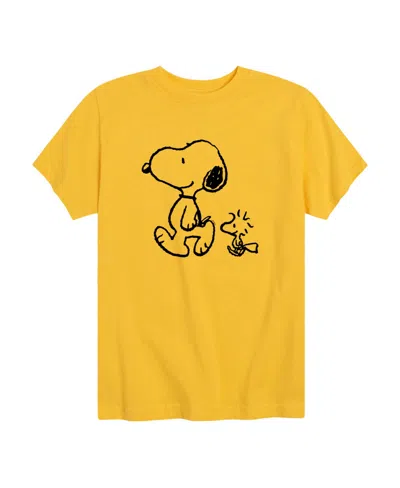 Hybrid Kids' Big Boys Peanuts Snoopy Woodstock Graphic Tee In Yellow