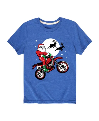 Hybrid Kids' Big Boys Santa Motorcycle Graphic Tee In Blue