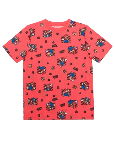 Hybrid Kids' Big Boys Super Mario All Over Print Short Sleeves Graphic T-shirt In Red