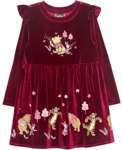 Hybrid Kids' Girls 2t-6x Pooh And Friends Printed Dress In Burgundy