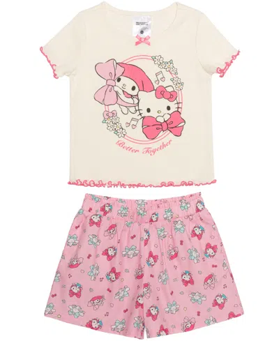 Hybrid Kids' Girls' 2t-6x Crewneck Top And Elastic Shorts, 2-piece Set In Multi