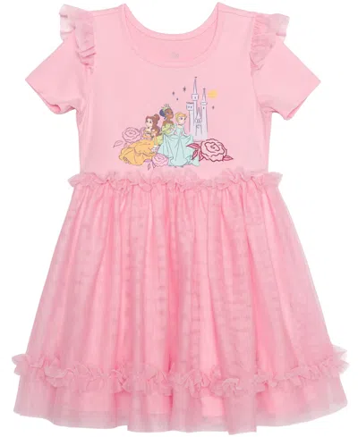 Hybrid Kids' Girls' 2t-6x Princesses Crewneck Cap-sleeve Dress In Pink
