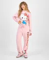 Hybrid Juniors' Hello Kitty Drawstring Plush Joggers In Pink
