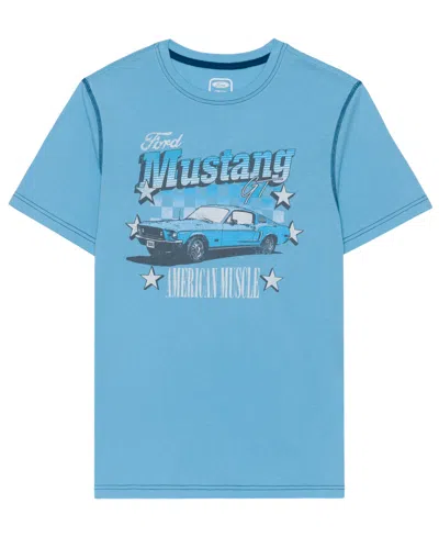 Hybrid Men's Ford Mustang Contrast Stitch Short Sleeve Tee In Light Blue