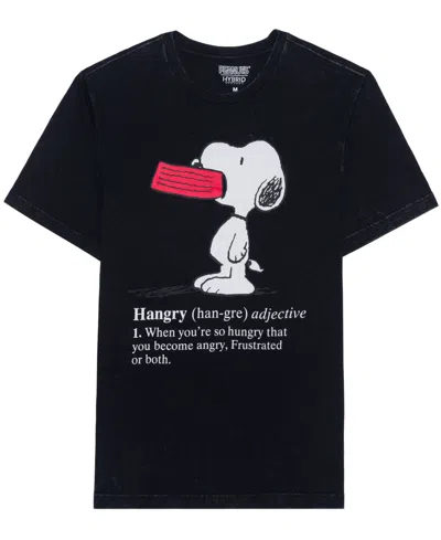 Hybrid Men's Hangry Snoopy Mineral Wash Short Sleeve T-shirt In Black Mine