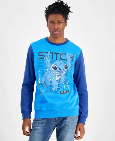 Hybrid Men's Lilo & Stitch Experiment 626 Regular-fit Printed Fleece Sweatshirt In Blue