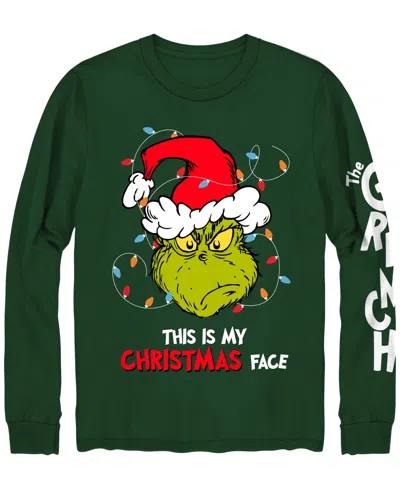 Hybrid Men's Long Sleeves Grinch Merry Whatever Graphic T-shirt In Green