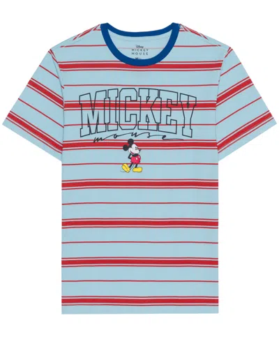 Hybrid Men's Mickey Mouse Short Sleeve Stripe T-shirt In Blue