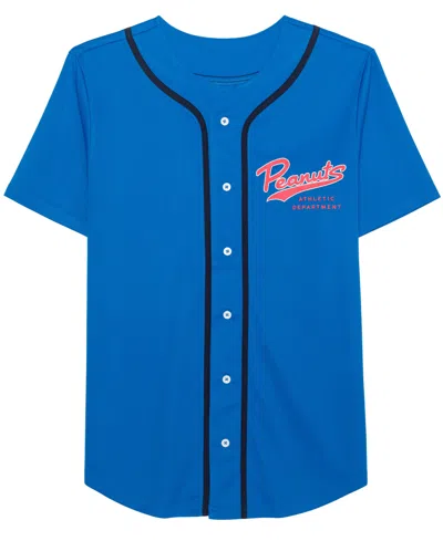 Hybrid Men's Peanuts Baseball Jersey Shirt In Blue