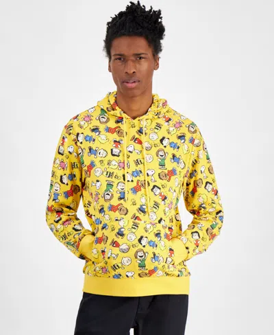 Hybrid Men's Peanuts Charlie Brown & Friends Regular-fit Printed Fleece Hoodie In Gold