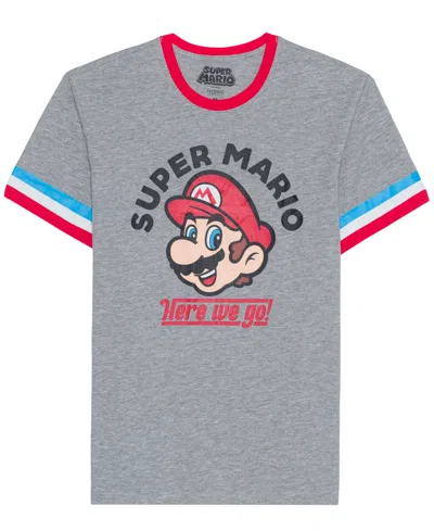 Hybrid Men's Super Mario Short Sleeve Ringer T-shirt In Gray