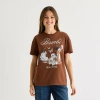 Hybrid Tees Bambi And Thumber Boyfried Tee Womens Juniors Crew Neck Short Sleeve Regular Fit Bambi Graphic T-shi In Brown