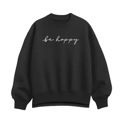 Hybrid Tees Be Happy Script Womens Crew Neck Long Sleeve Pullover Sweater In Black
