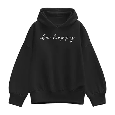 Hybrid Tees Be Happy Script Womens Long Sleeve Hoodie In Black