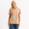 Hybrid Tees Botanical Boyfriend Womens Juniors Crew Neck Short Sleeve Regular Fit Winnie The Pooh Graphic T-shir In Brown