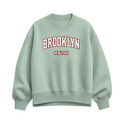 Hybrid Tees Brooklyn Ny Womens Crew Neck Long Sleeve Pullover Sweater In Green