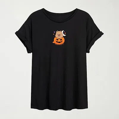 Hybrid Tees Capybara Pumpkin Jackolantern Womens Crew Neck Short Sleeve Oversized Graphic T-shirt In Black