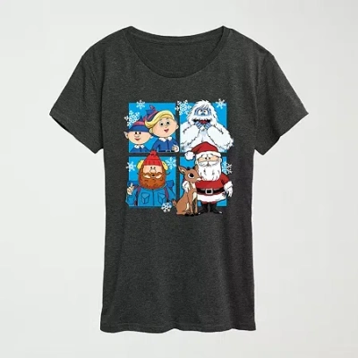 Hybrid Tees Cast Of Charcters Womens Crew Neck Short Sleeve Regular Fit Rudolph Graphic T-shirt In Gold