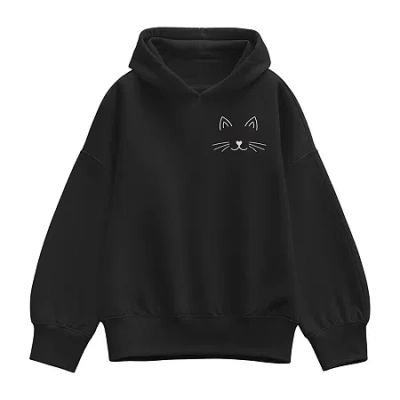 Hybrid Tees Cat Face Womens Long Sleeve Hoodie In Black