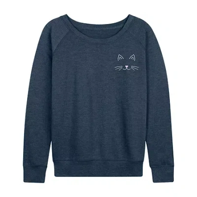 Hybrid Tees Cat Face Womens Round Neck Long Sleeve Regular Fit Graphic T-shirt In Blue